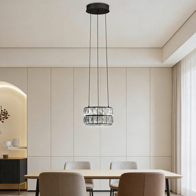 Modern LED Crystal Ring Chandelier - Dimmable Adjustable Hanging Light Fixture For Living Room, Dining Room, Bedroom - 3 Colour Temperature Changing With Remote Control