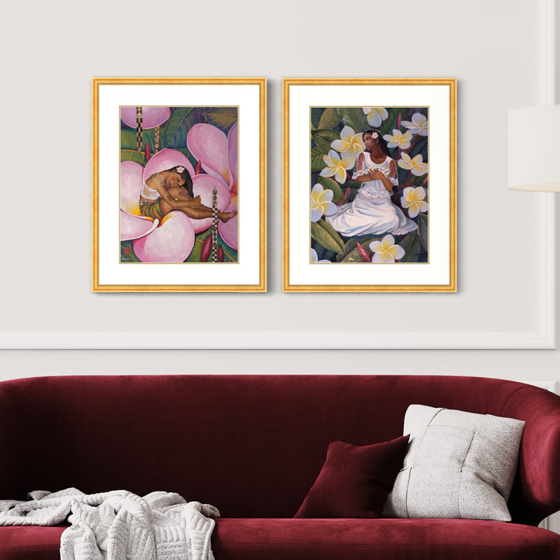 Floral Embrace Portraits Of Saipan Girls Print by Chen Xiaoping, 21.5" H x 35" W