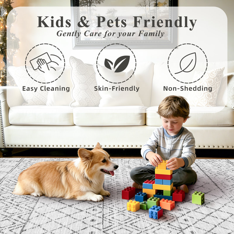Entryway Rug Washable - Moroccan Small Area Rugs for Entryway Low Pile Indoor Mat Non Slip with Rubber Backing Thin Area Rug Pet Friendly for Front Door Kitchen Bedroom Geo Grey