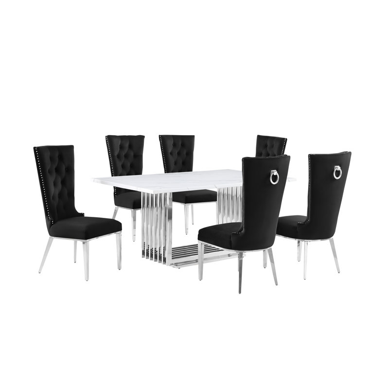 Ensemble de salle à manger Denayah, Noir / argent, Argent, 7