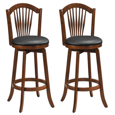 Ensemble de 4 tabourets de bar pivotants à hauteur de comptoir de 25 po avec dossiers, structure en bois brun