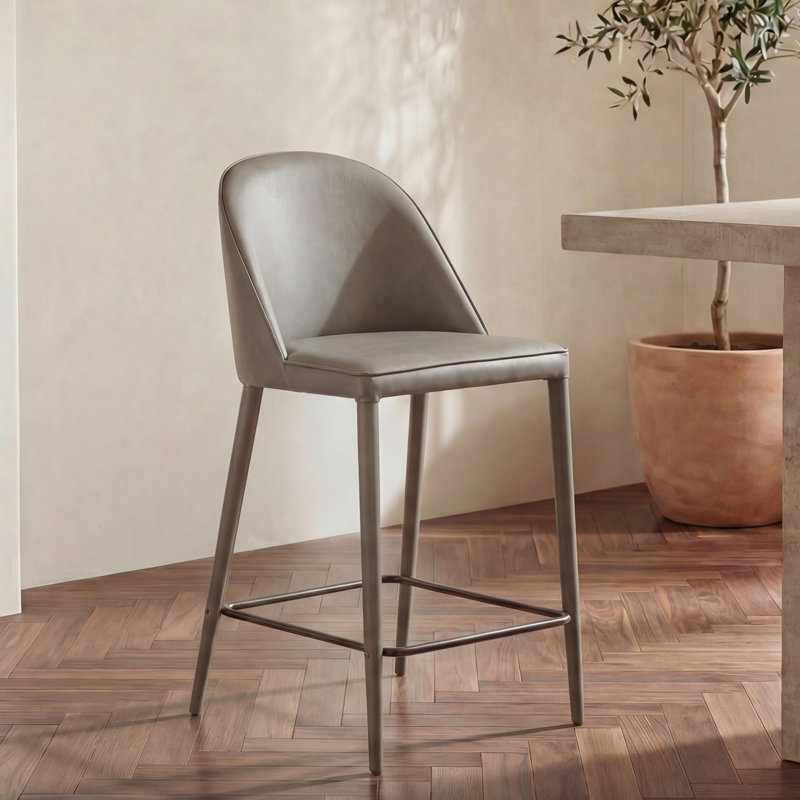 Burton Counter Stool Grey Vegan Leather, Grey