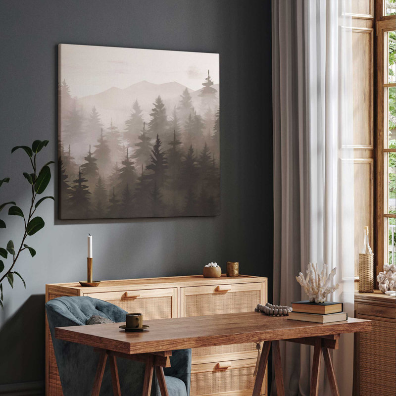 «Misty Pine Forest», reproduction sur toile, Toile tendue, H 24 po x l 24 po x P 1,25 po