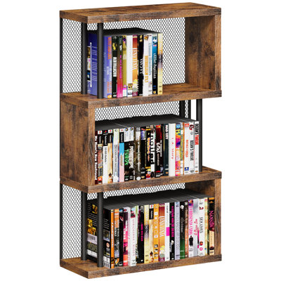 3 Tier CD/DVD Rack,Wood Media Storage Tower Organizer Holds 180 CDs 150 Blu-rays 135 DVDs,Freestanding Display Shelf with Metal Mesh Sides for living room（Rustic Brown)