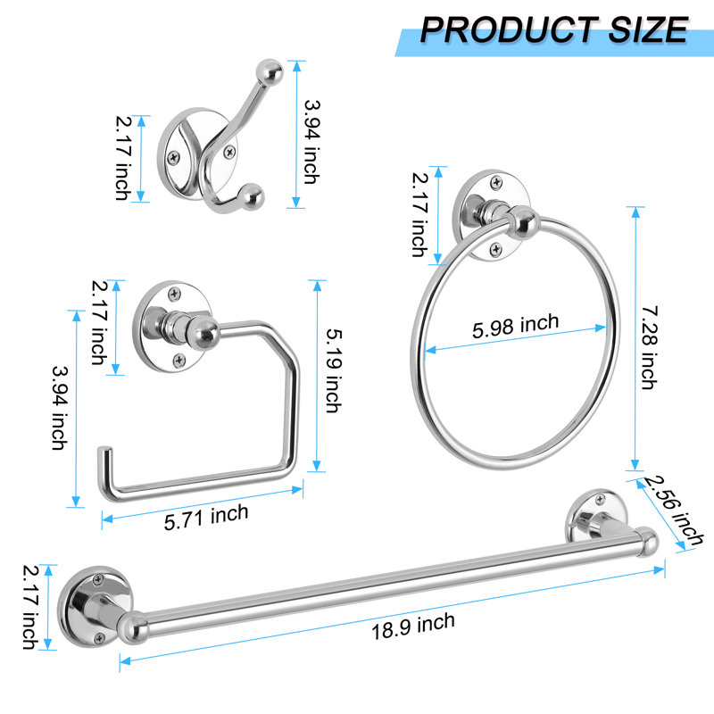 4 - Piece Bathroom Hardware Set, Chrome