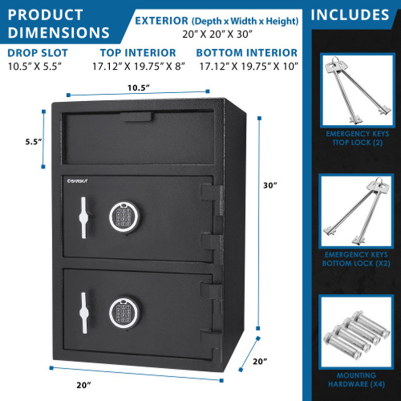 1.62 Cubic Ft Digital Keypad Two Lock Depository Safe