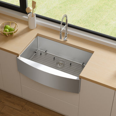 TECASA Farmhouse Sink 33 Inches Stainless Steel Apron Sinks 16 Gauge  Kitchen Front Rounded 10 Inch Deep Single Bowl Kitchen Sink With Accessories Pack Of 3
