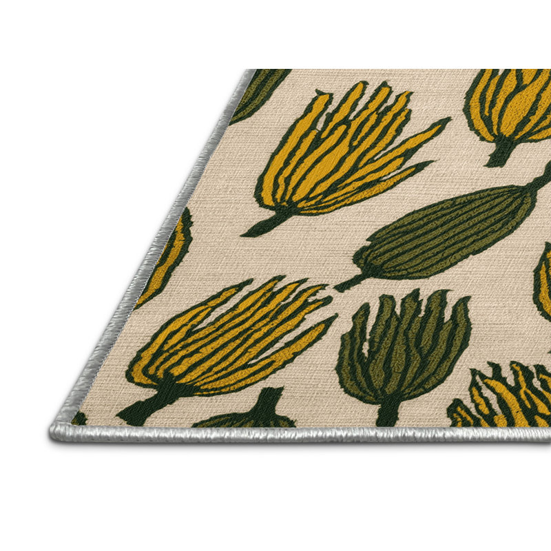  Tapis lavable lavande à la main Citron, Rectangulaire 2 pi x 3 pi
