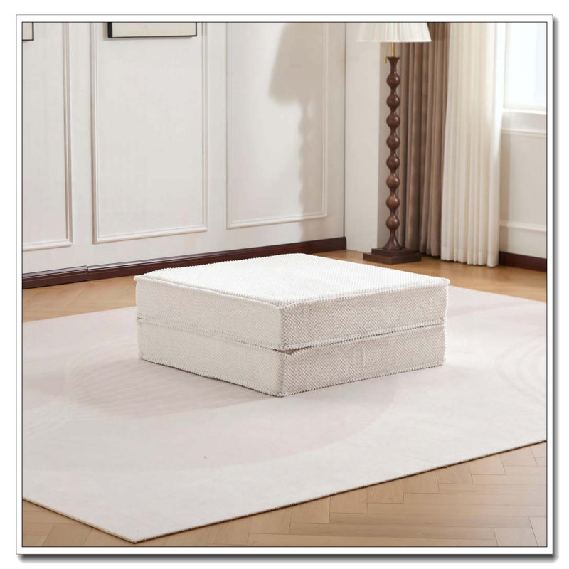 No Assembly Required,Circle Fleece Fabric,1 Ottoman, White