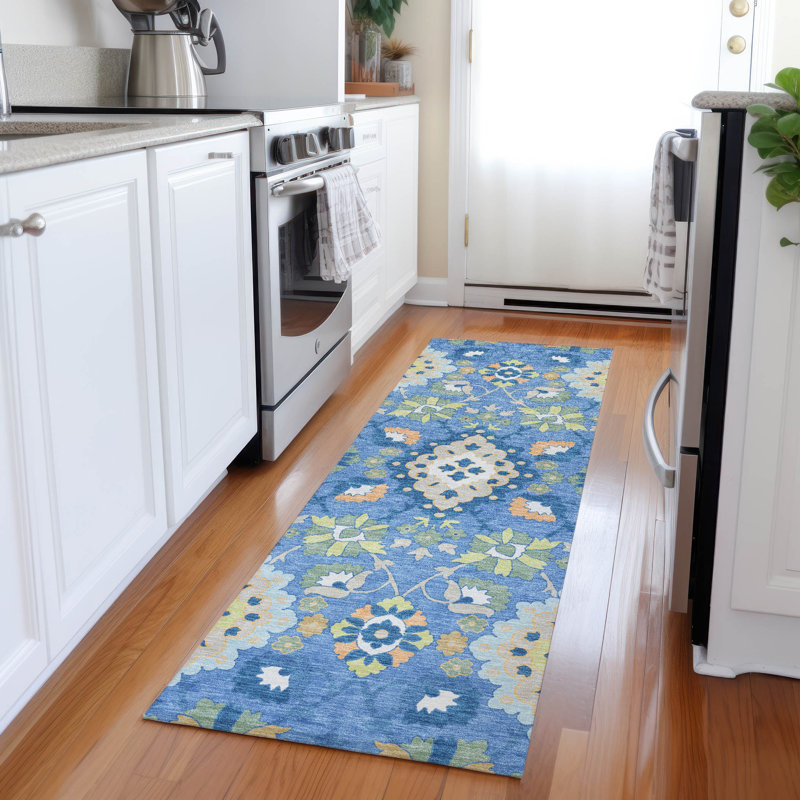 Machine Washable Indoor/Outdoor Chayden ACN1002 Blue, Runner 2'3" x 7'6"
