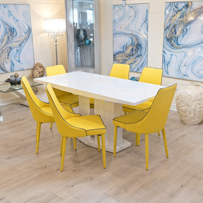 Bozrah 6 -Person Butterfly Leaf Dining Set, 6, Yellow, White