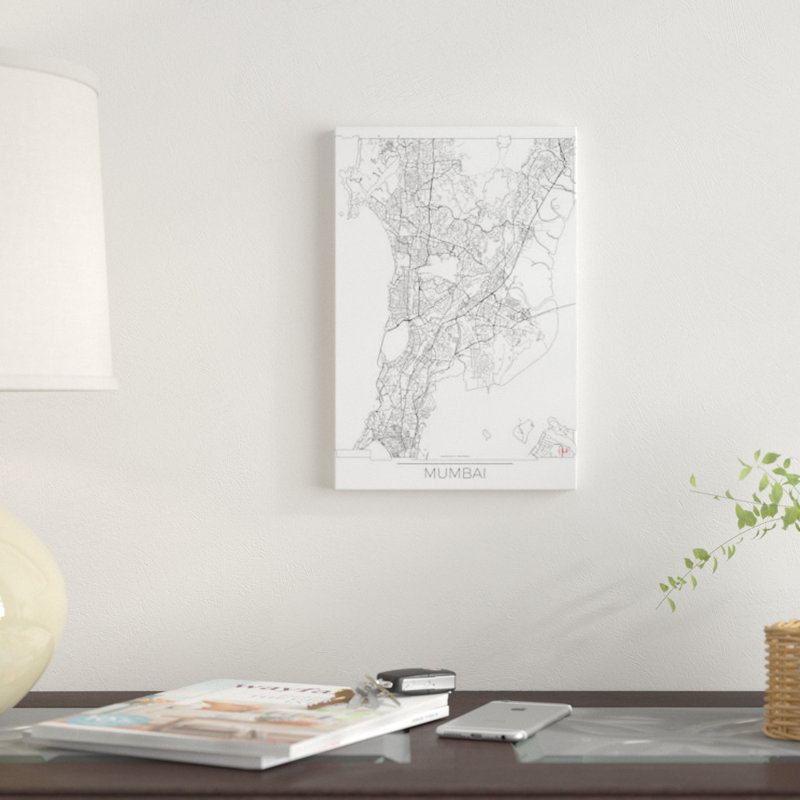 «Mumbai Minimal Urban Blueprint Map», impression sur toile, H 60 po x l 40po x P 1,5 po, Toile tendue, Pas de tapis
