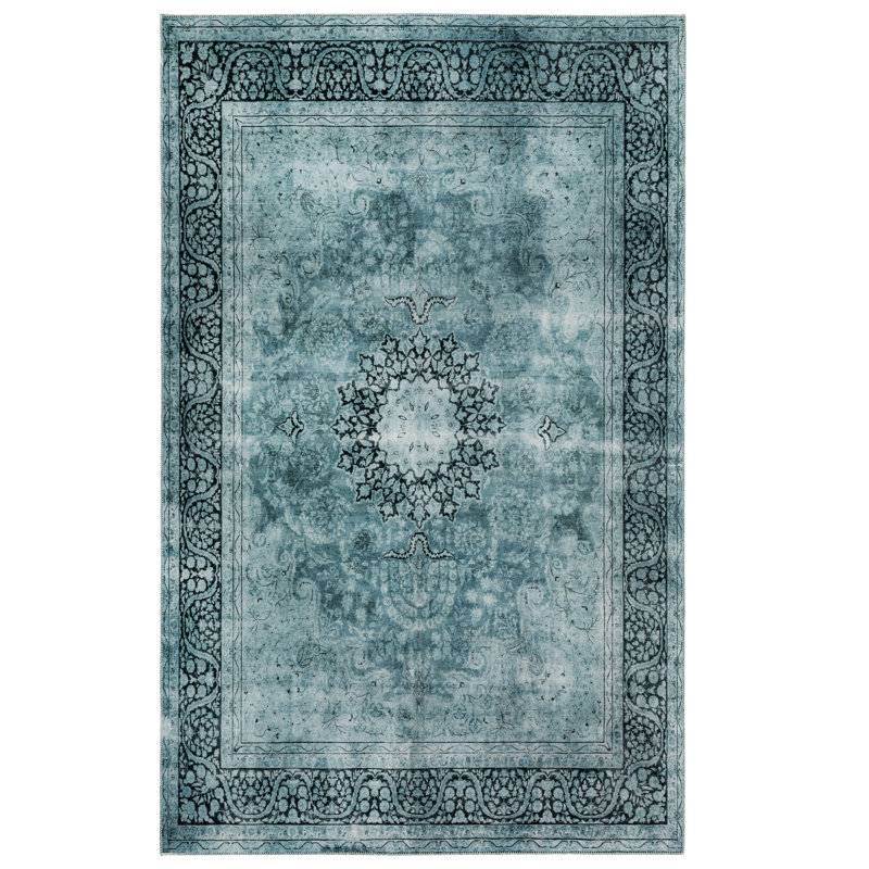 Blue Medallion Vintage Washable Synthetic 4' x 6' Area Rug