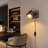 Industrial Black Wood Vintage Plug In Wall Lamp Gu10 Bulb-Antique Retro Glass Shade Metal Spotlight
