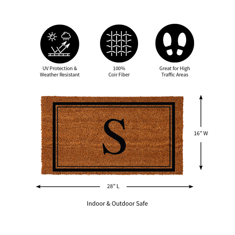 Tapis d'extérieur antidérapant en fibre de coco monogramme 28 "x 16" Niarcos, S