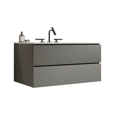 Mobilier de salle de bain gris espace - Meuble-lavabo en céramique de style moderne avec tiroirs silencieux