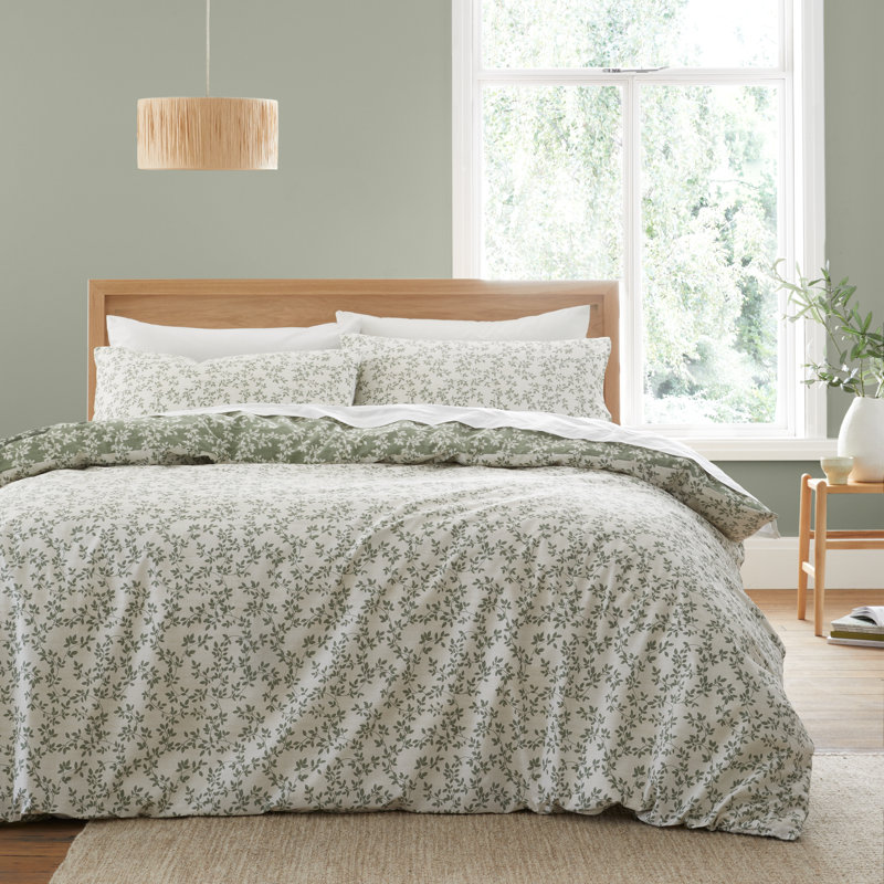 Shadow Leaves 200 Thread Count Cotton Duvet Cover Set, King Duvet Cover + 2 Standard Pillowcases, Green