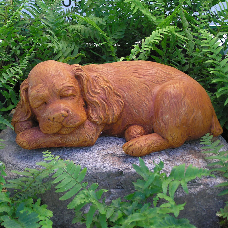 Sleeping Spaniel Puppy Statue, Terra Cotta