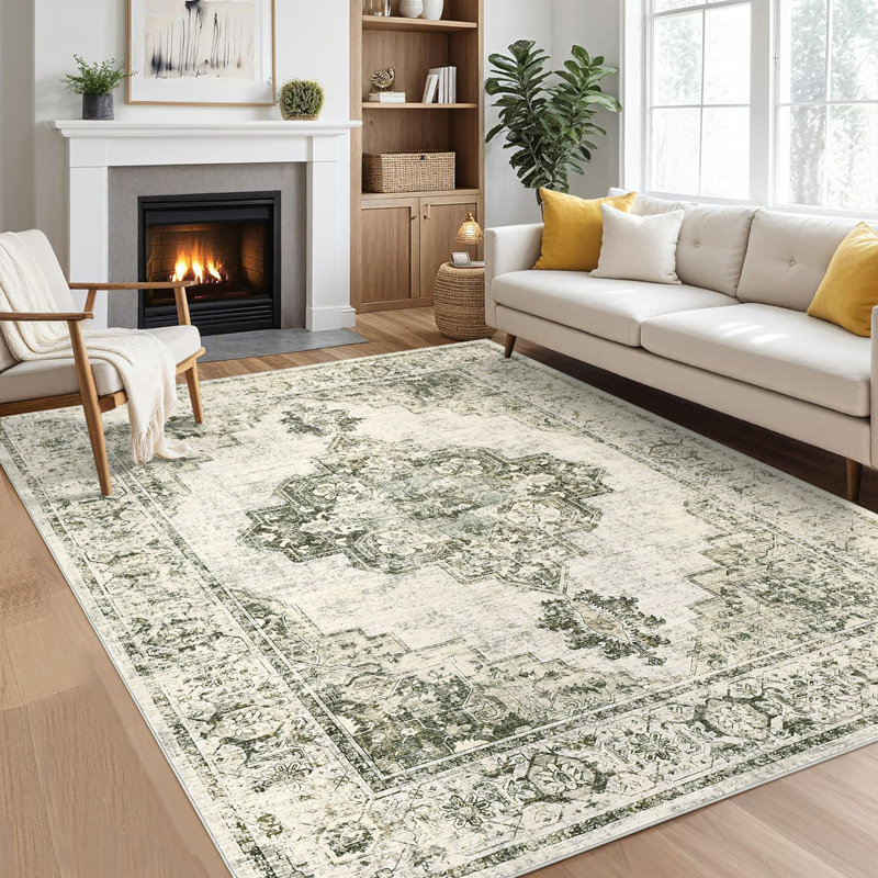 Oriental Machine Washable Non-Slip Non-Shedding Area Rugs for Living Room, Stain Resistant Thin Foldable Floor Cover for Nursery Dining Room
