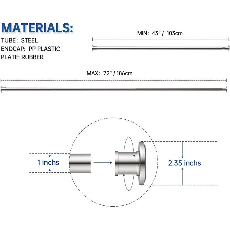 Adjustable Brushed Nickel Stainless Steel Shower Curtain Rod