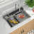 30"L  x 19"W Drop-in Workstation Kitchen Sink Waterfall Stainless Steel Sink with Digital Display Waterfall Faucet-117586309-124198043