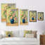 Fleurs roses dans un vase bleu - Peinture sur toile encadrée-2120263158-2120263155