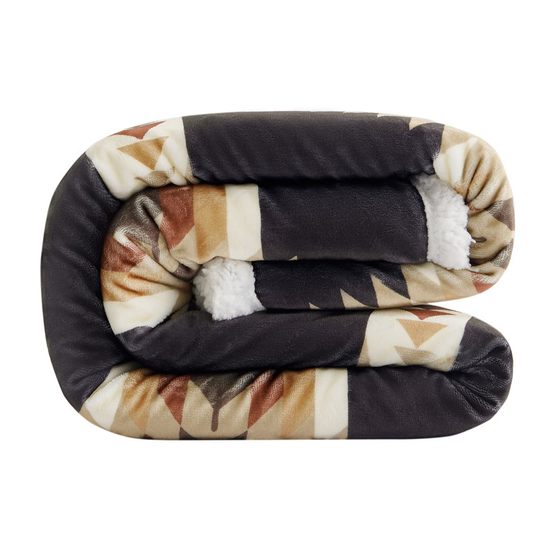 Southwestern Aztec Pattern Reversible Sherpa Throw Blanket Set
