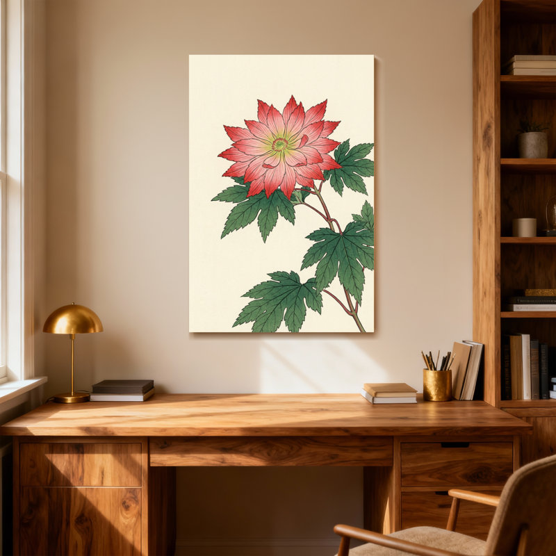 Plantes et fleurs à fleurs rouges avec feuilles vertes sur fond crème, H 24 po x l 16 po