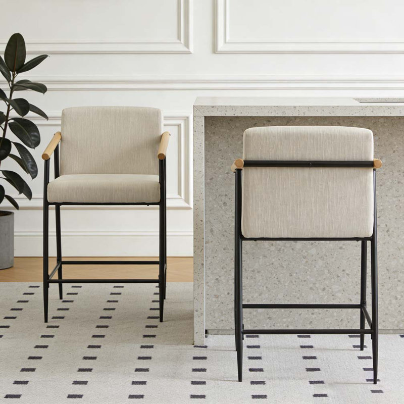 Counter Stool with iron frame, Beige,Espresso