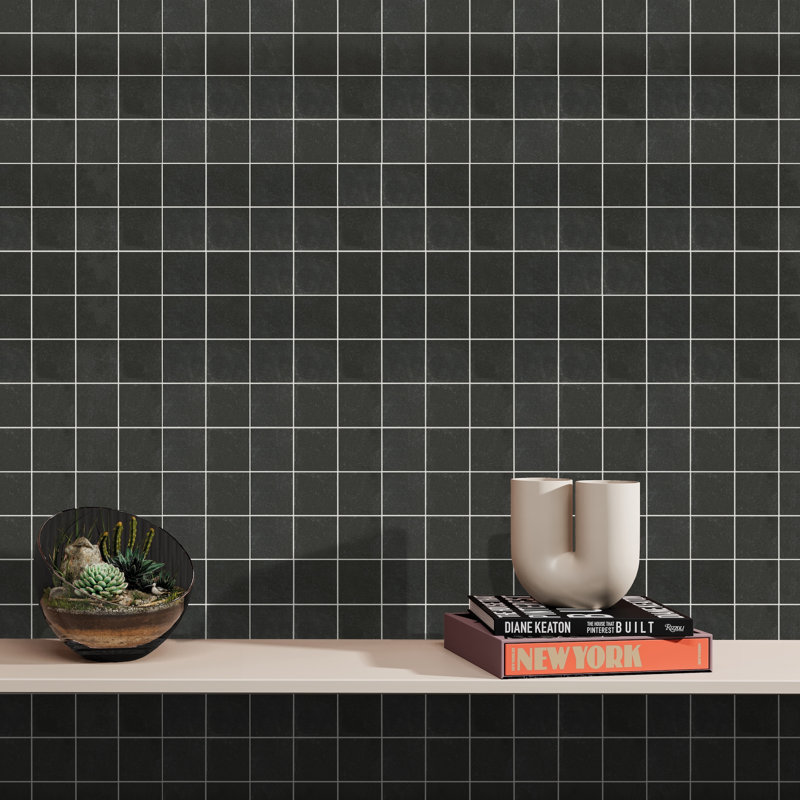 Literary License 3'' W x 3'' L Porcelain Concrete Look Tile Grid Mosaic Sheet, Pewter