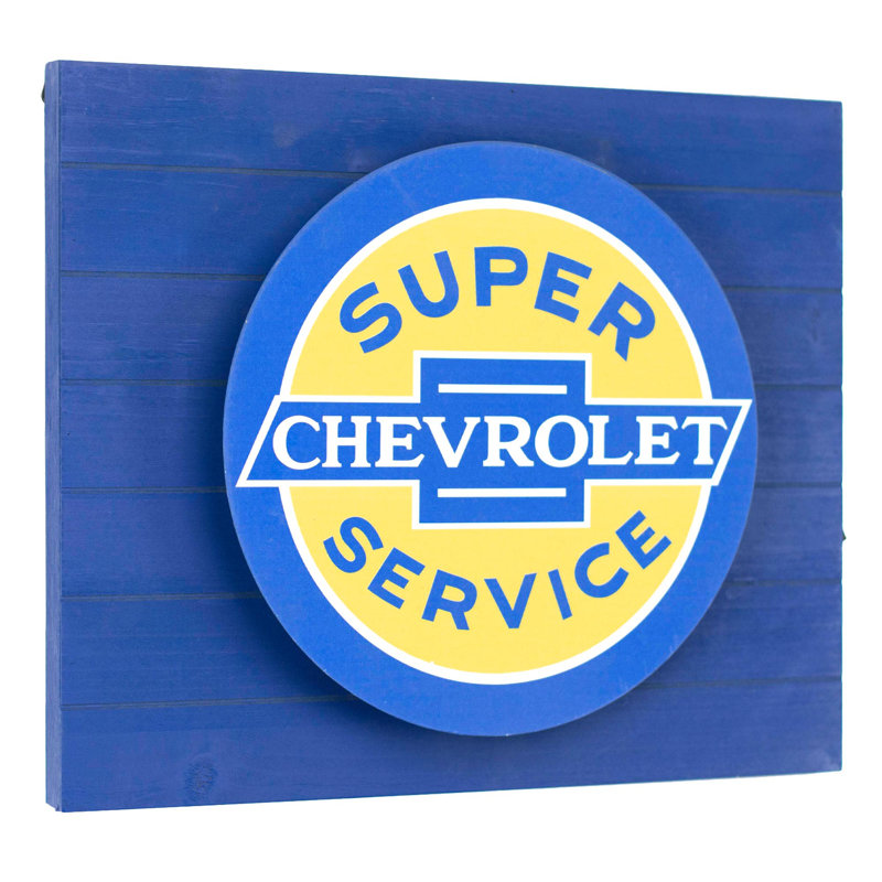Vintage Chevrolet Super Service Blue and Yellow Metal LED Sign