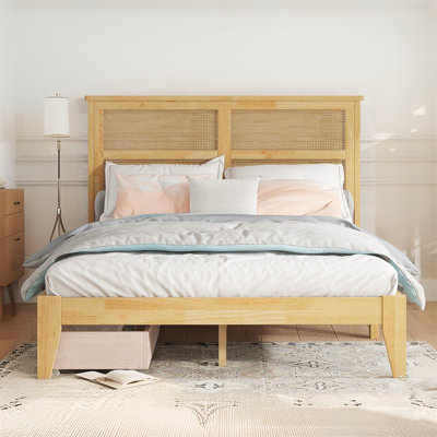 Mid-Century Rubber Wood Storage Bed with Drawers,Full Size - Clutter-Free Bedroom Organization with