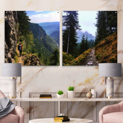 Mountain Hiking In Summer - Hiking Acrylic Wall Art Glass Set Of 2