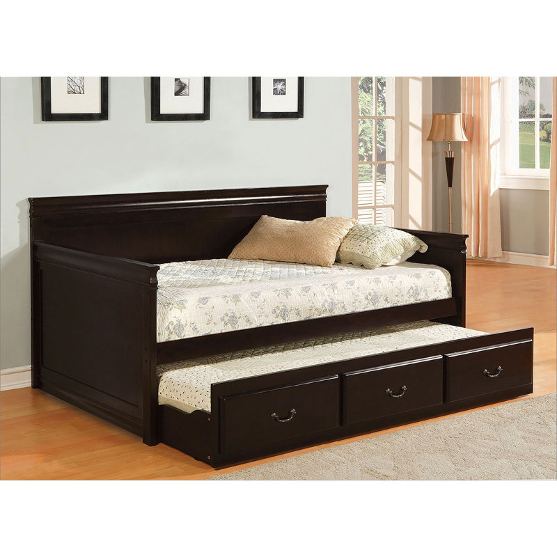 Contemporary Style Twin Size Daybed With Matching Trundle Channel Tufting Armrests Slope Track Fully Upholstered Beige Finish