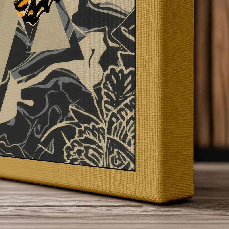 Mirrored Butterflies Eclectic - Wrapped Canvas, 24x16 - 61.0 x 40.6 cm, Ochre Border