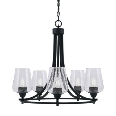 Lustre 5 lumières Paramount illustré en finition noir mat avec verre transparent de 5 po