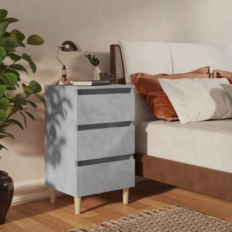 Solihull Bed Cabinet with Solid Wood Legs, Concrete Grey, 1