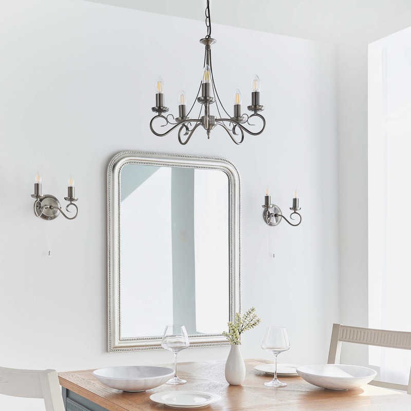 Bannister 5 - Light Candle Style Chandelier, Antique Silver