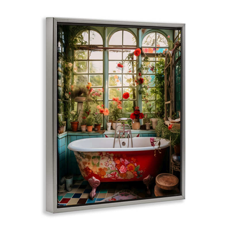 Cadre floral floral pour baignoire en forme de solarium, H 21 po x l 17 po, Cadre flottant gris lustré