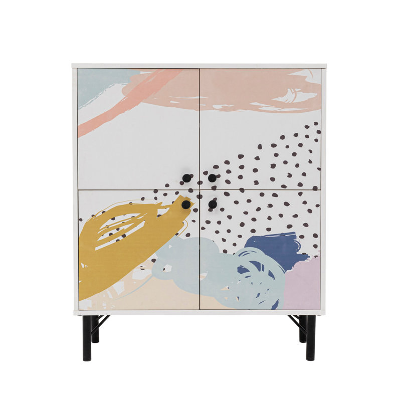 Multi-Purpose Cabinet with Metal Legs, Abstract Design, 37.4 x 43.7 x 14.2 Inches | 100% Melamine Coated Particle Board, 0.71-Inch Thickness | UV Coating, Numerous Shelves, Wall-Mountable, Extra Storage Solution