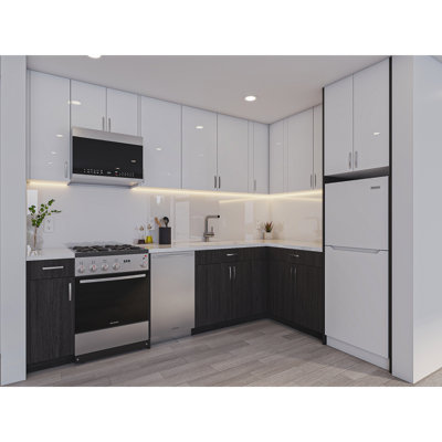 White Gloss & Carbon Marine Assembled Kitchen Cabinet Set – Full Kit