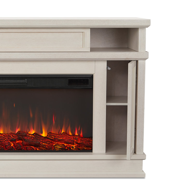 Bone White Electric Fireplace TV Stand with Cabinet