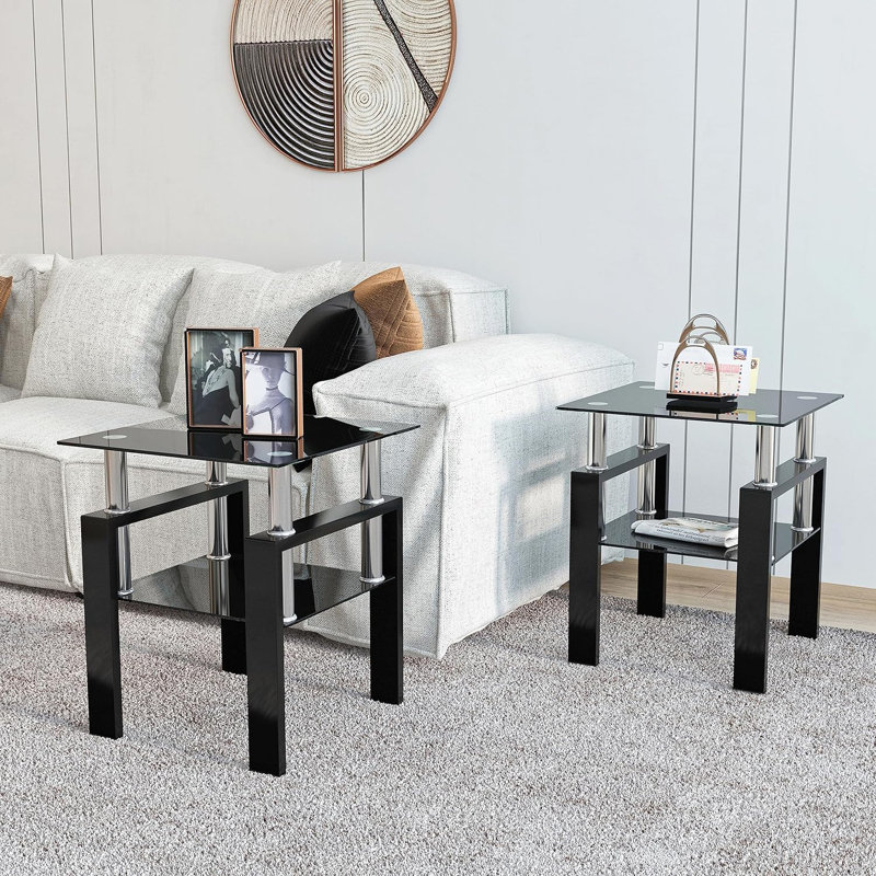 Ensemble de tables de bout en verre de 20,5 po de hauteur Eniileri, Noir