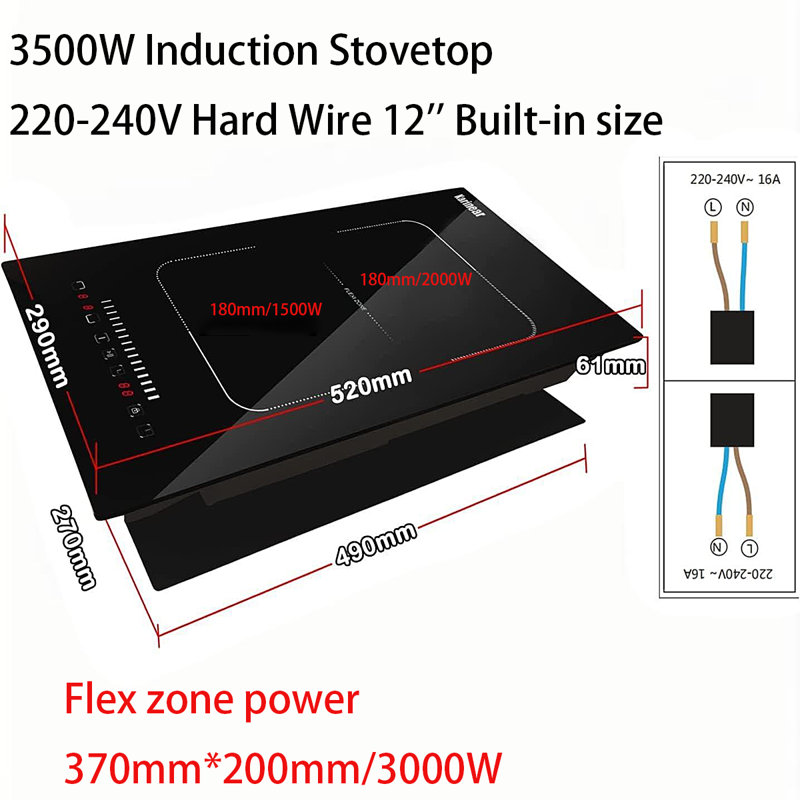 Karinear 2 Burner Induction Cooktop 12 Inch 3500W Flexible zones