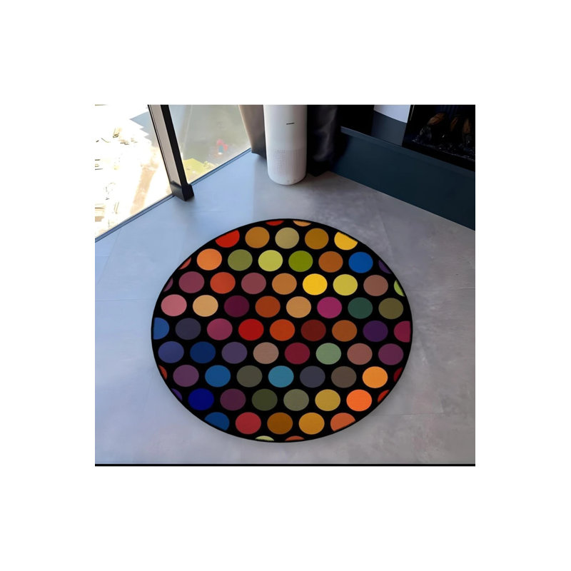 Multicolored Dot Patterned Round Woven Base Modern Decorative Carpet, Round 4'