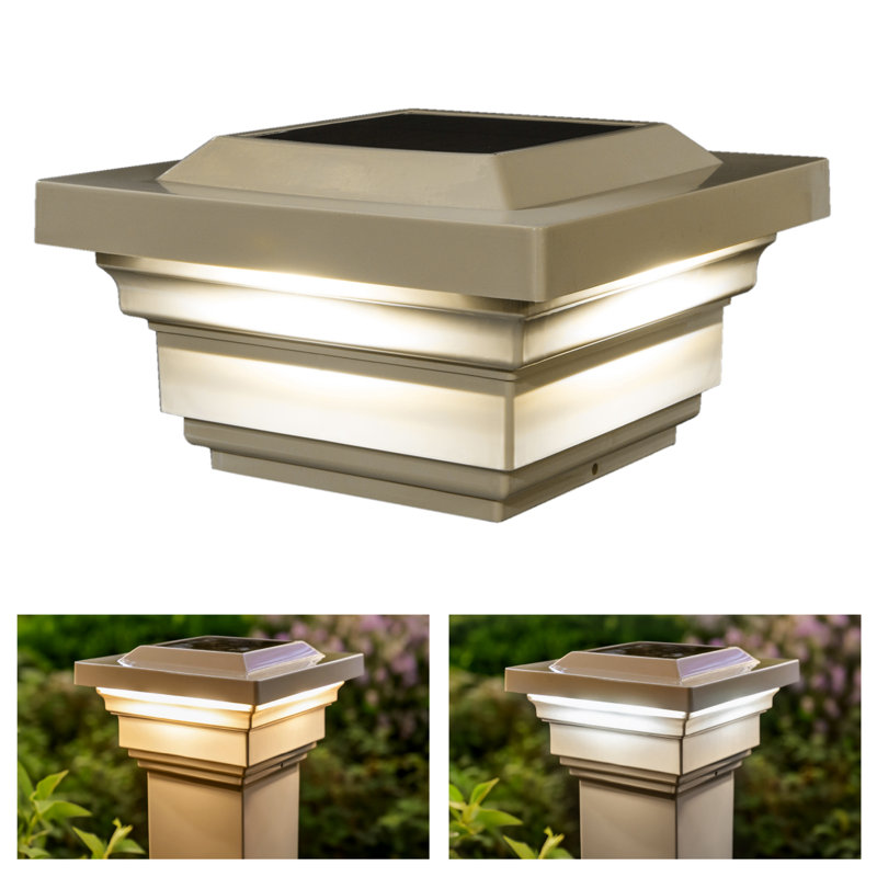 Tan PVC Solar LED Post Cap with Dusk to Dawn Sensor