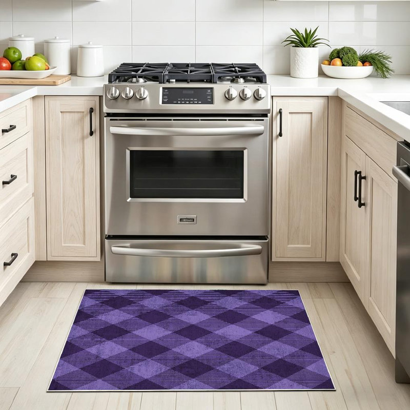 Tapis transparent clair lavable à la machine, tartan violet clair et intérieur, Rectangle 32 po x 47 po
