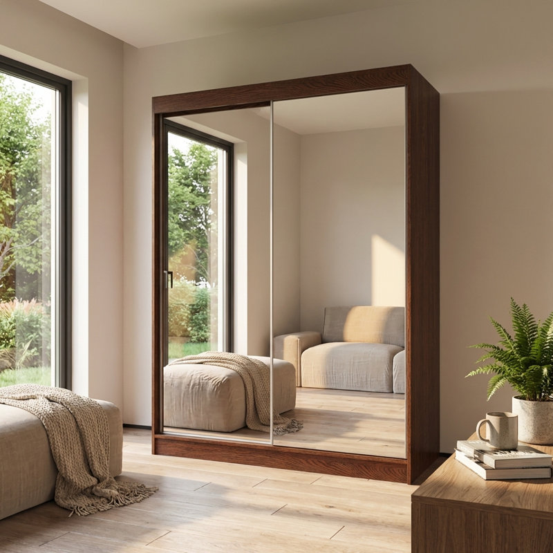 Garde-robe en wengé avec miroir Aria, H 80 po x l 59 po x P 25,5 po, Wengé
