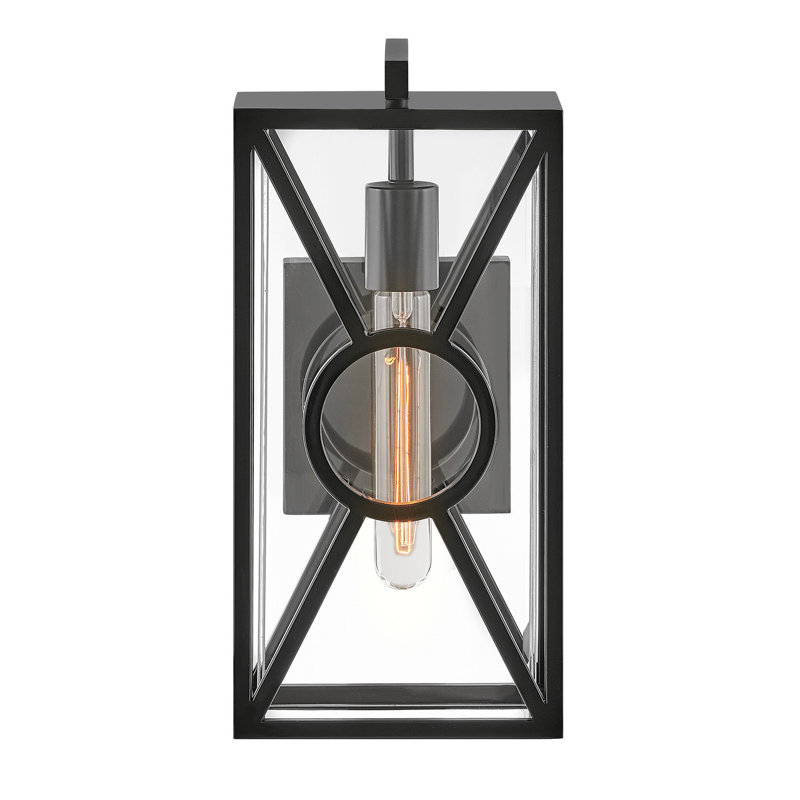 Brixton Outdoor Wall Mount Lantern - Clear Mitered Glass, Composite, Black, 14" H x 6.75" W x 6" D