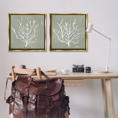 White Coral Sketch  2 PC Framed Floater Canvas Set by Nola James